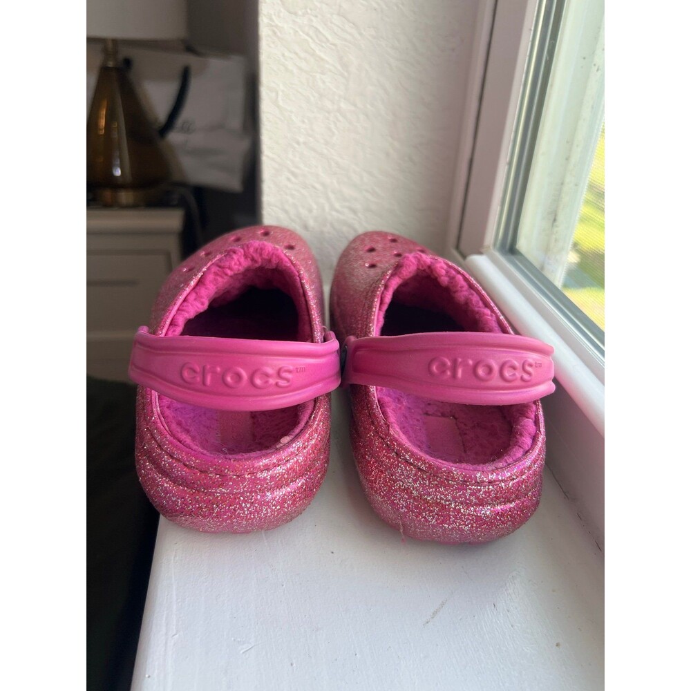 Crocs Classic Clogs Fleece Lined Pink Magenta Sparkle Juniors Size 2 (EU 30-31) - Picture 4 of 9